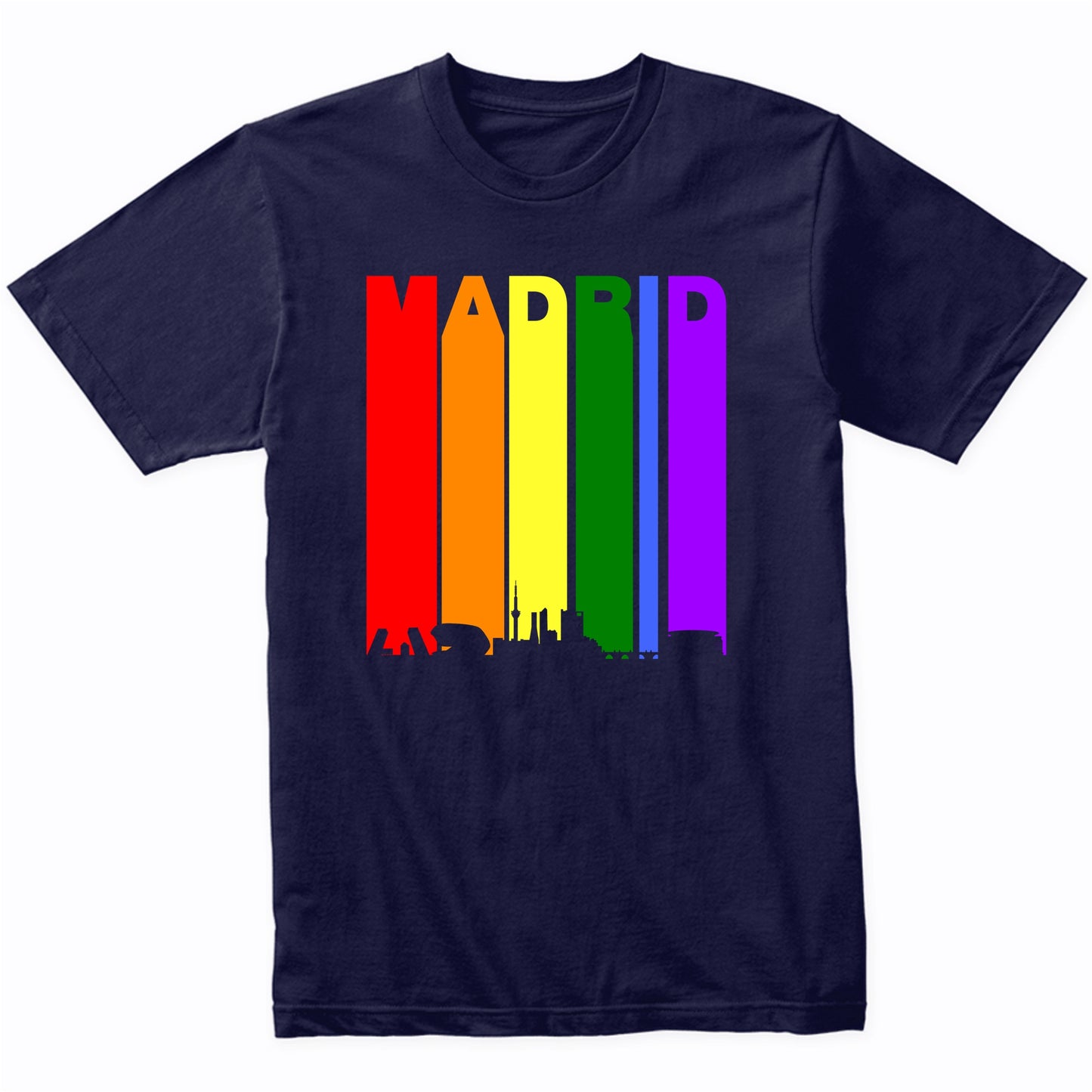 Madrid Spain Downtown Rainbow Skyline LGBT Gay Pride T-Shirt