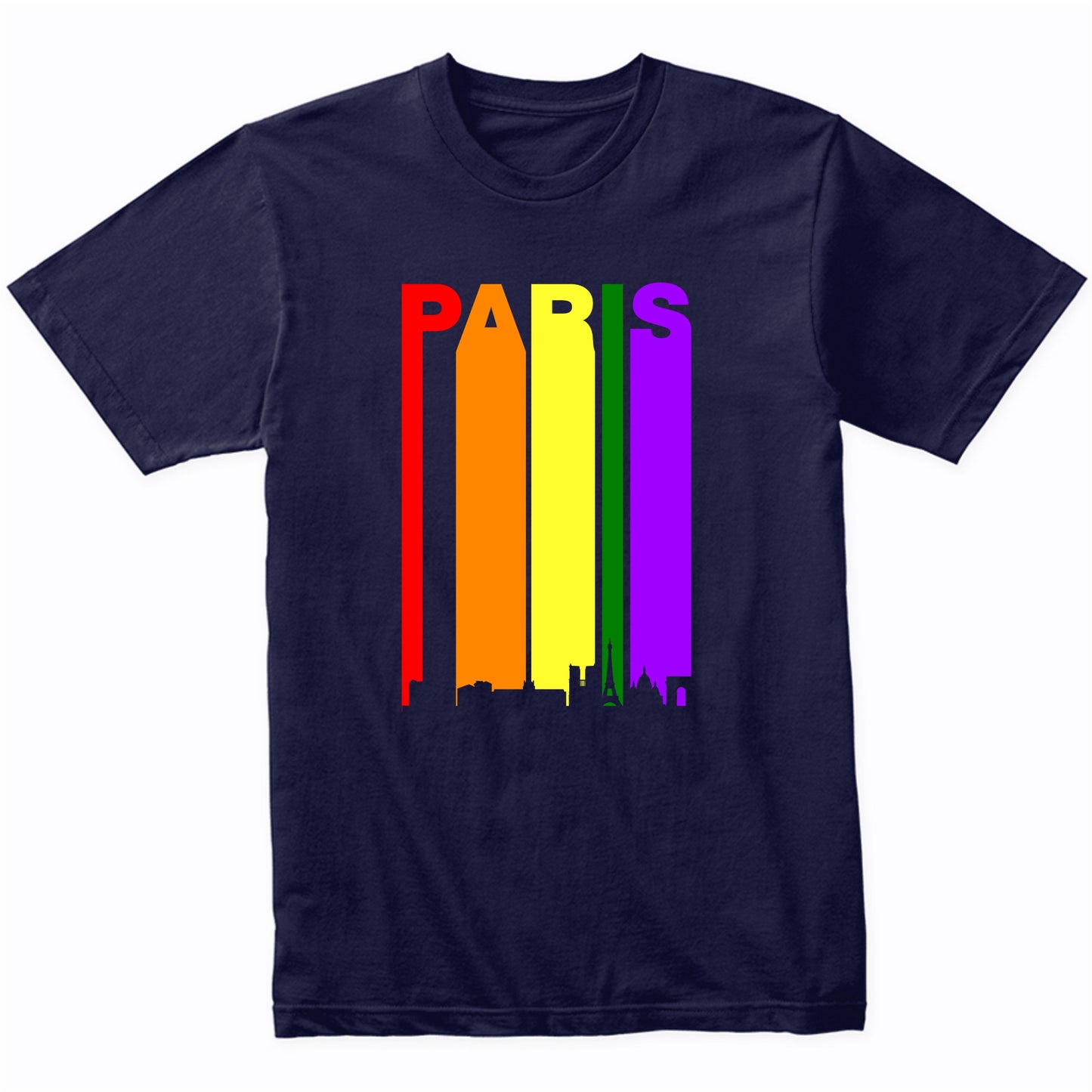 Paris France Downtown Rainbow Skyline LGBT Gay Pride T-Shirt