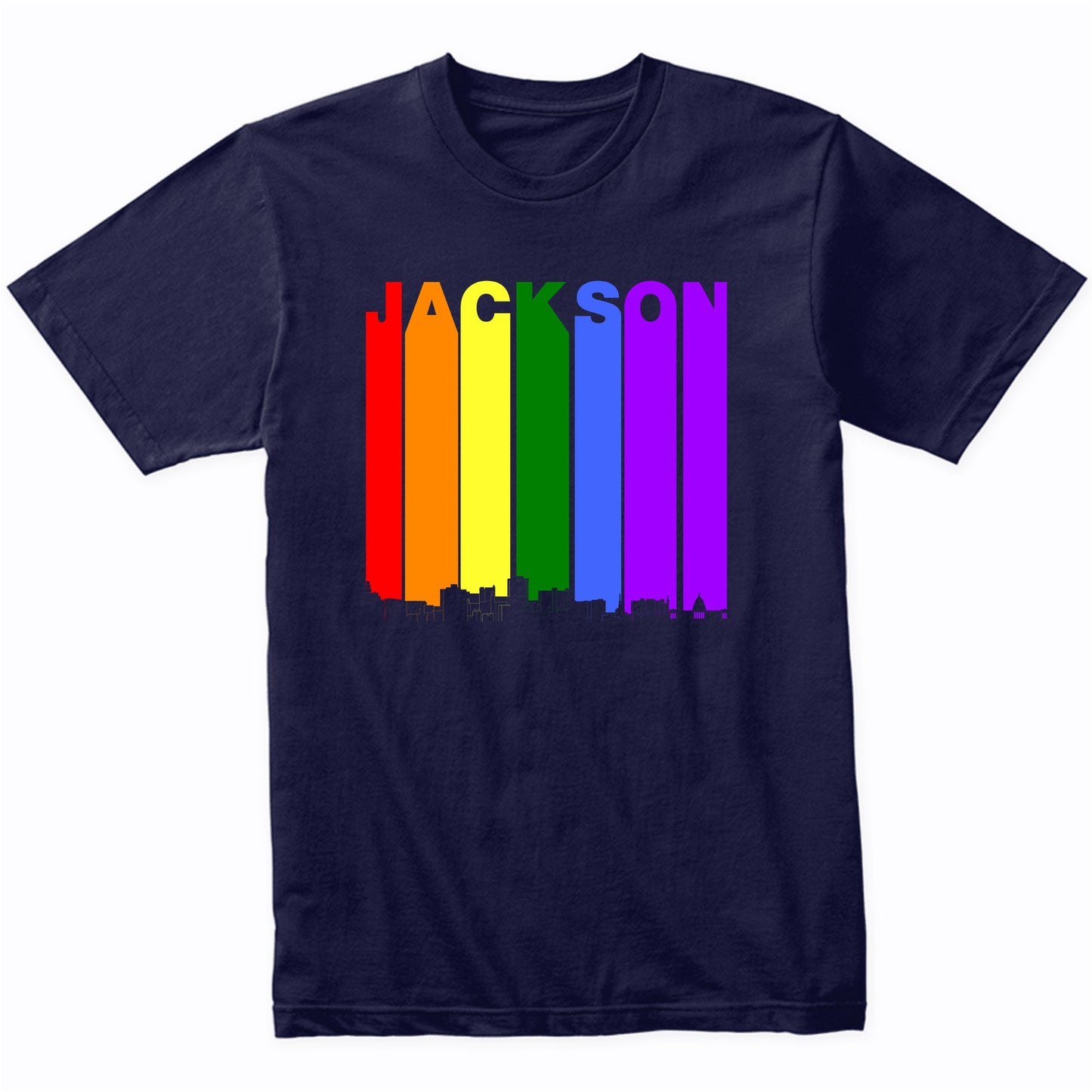 Jackson Mississippi Skyline Rainbow LGBT Gay Pride T-Shirt