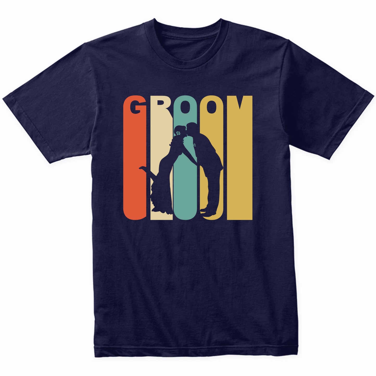 Retro 1970's Style Husband And Wife Silhouette Groom T-Shirt