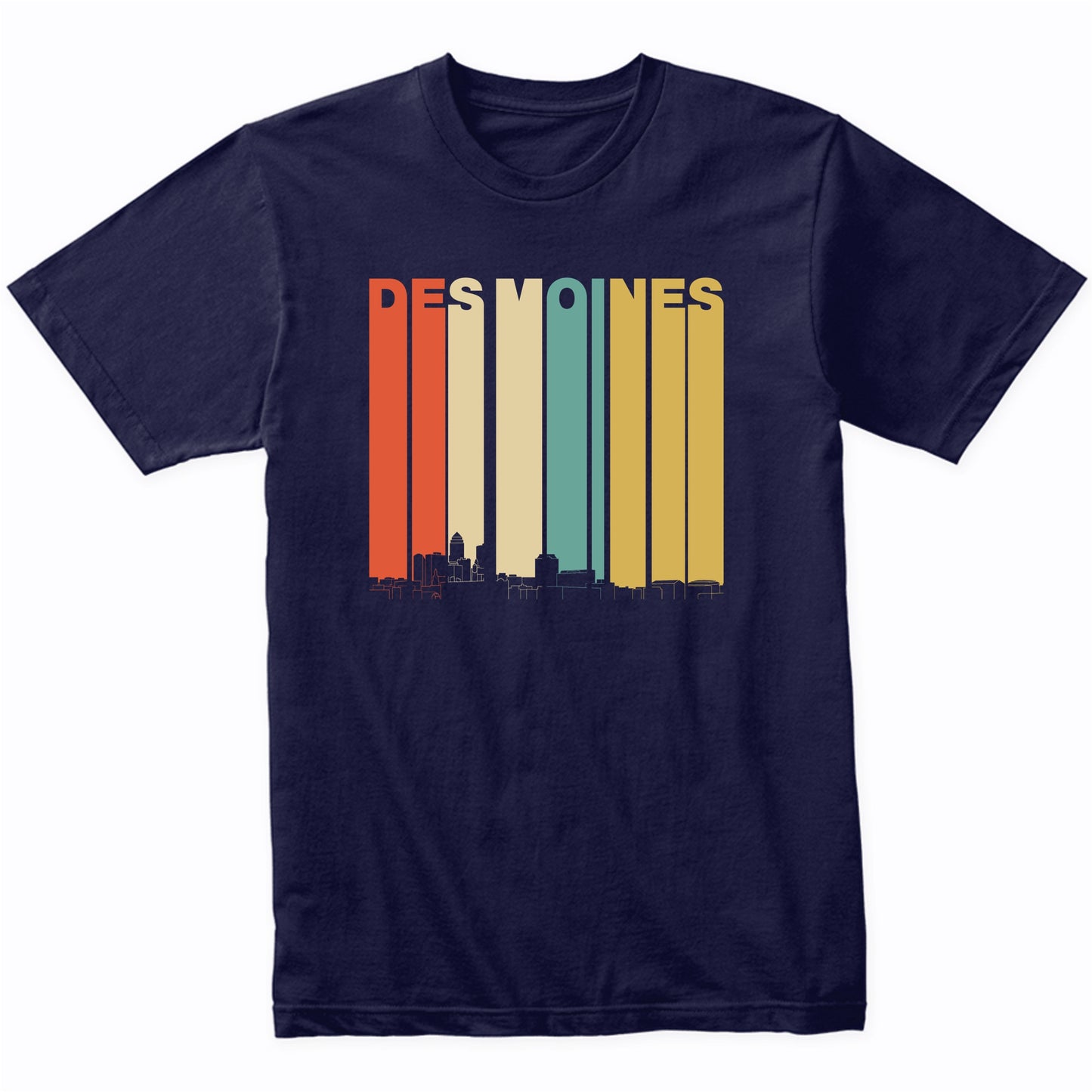 Vintage 1970's Style Des Moines Iowa Skyline T-Shirt