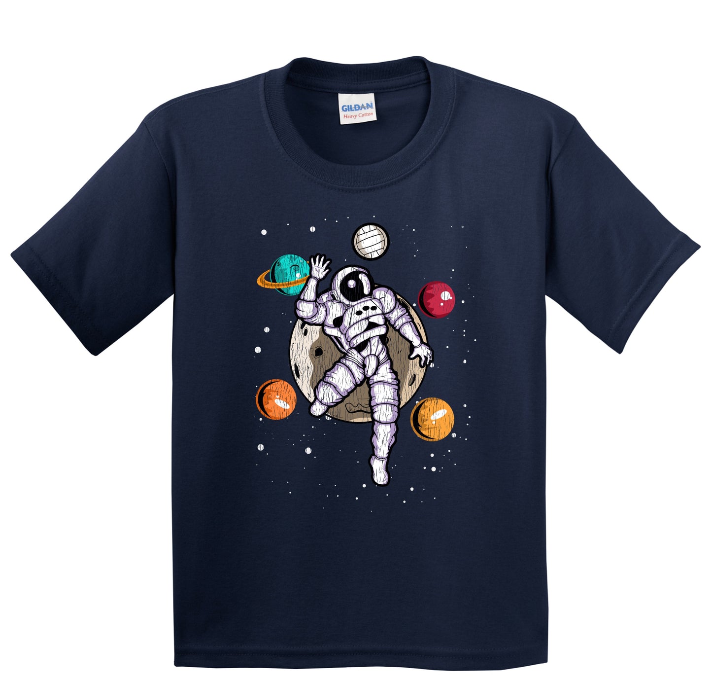 Volleyball Astronaut Outer Space Spaceman Distressed Youth T-Shirt