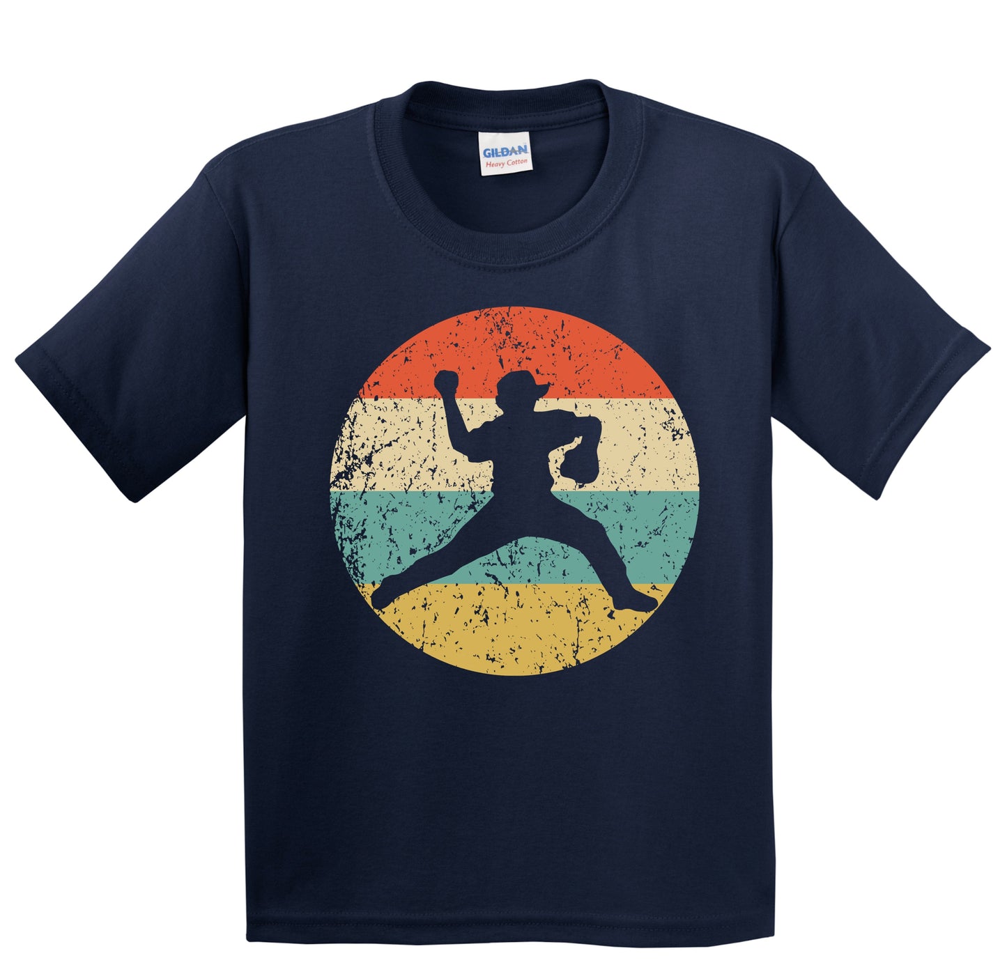 Baseball Player Pitcher Silhouette Retro Sports Youth T-Shirt