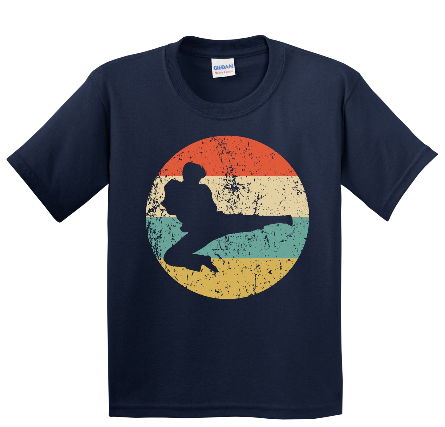 Karate Jump Kick Taekwondo Silhouette Retro Martial Arts Youth T-Shirt