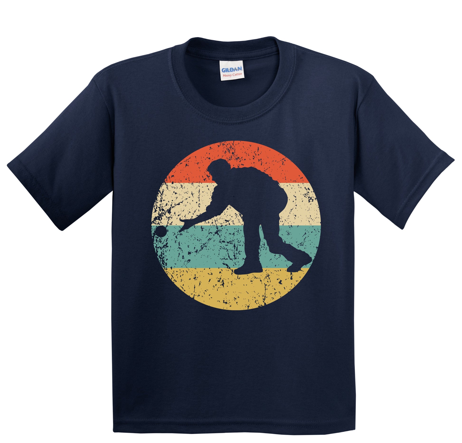 Man Playing Bocce Silhouette Retro Bocce Ball Youth T-Shirt