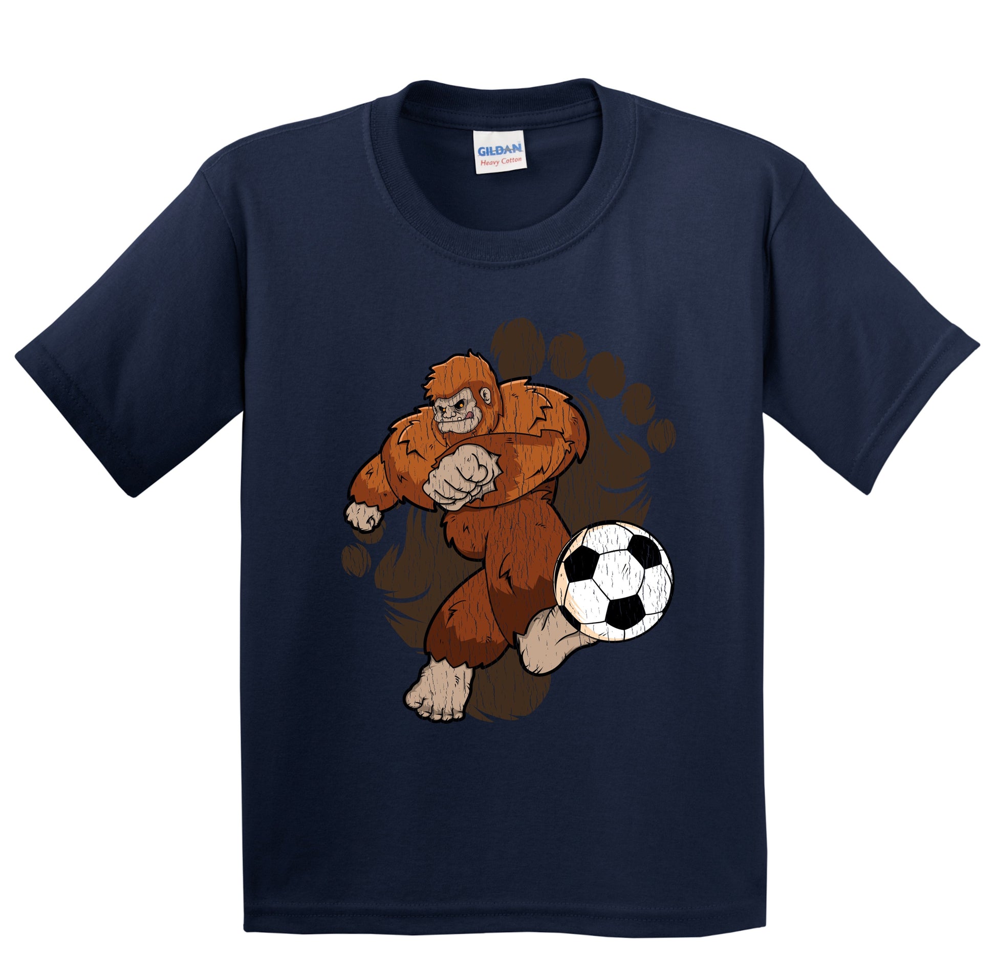 Kids Bigfoot Soccer Shirt - Sasquatch Kicking Soccer Ball Youth T-Shirt