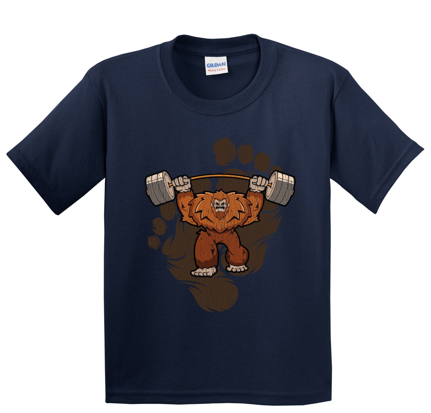 Kids Bigfoot Weightlifting Shirt - Sasquatch Lifting Weights Youth T-Shirt