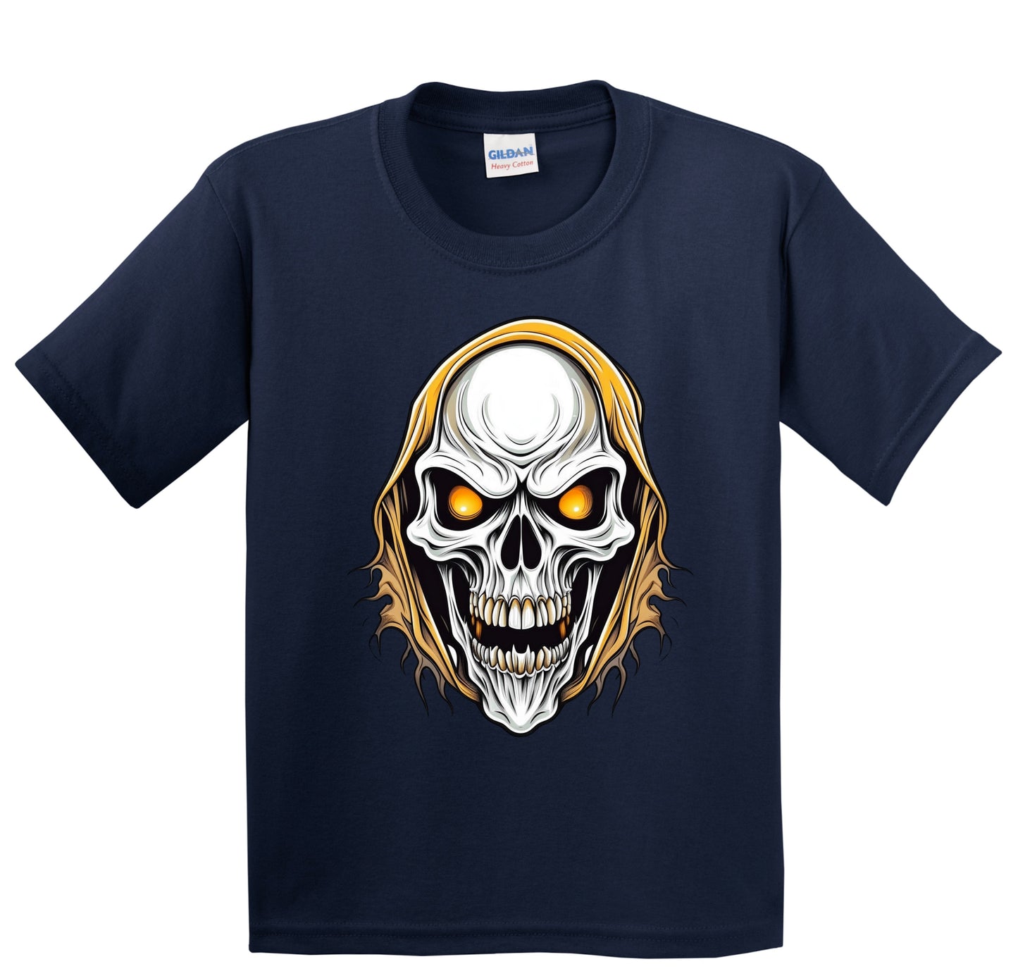 Scary Grim Reaper Skeleton Skull Face Halloween Youth T-Shirt