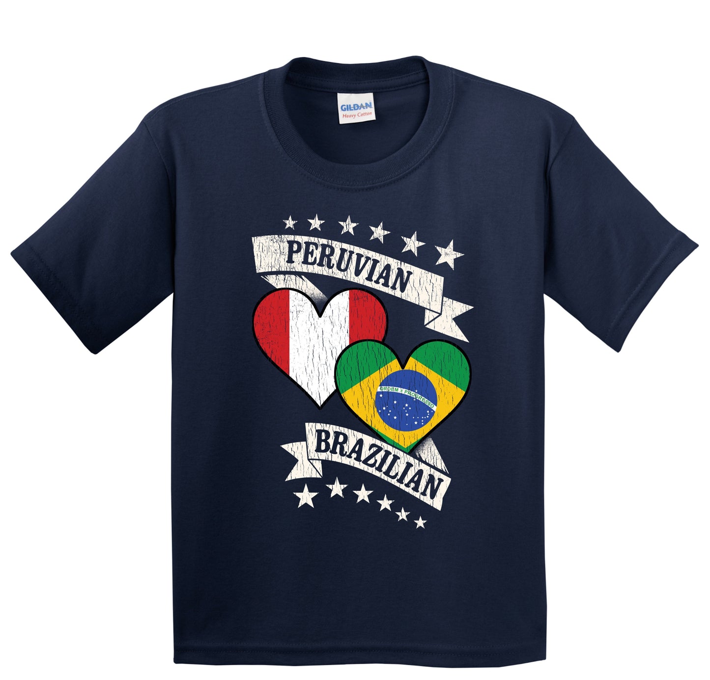 Peruvian Brazilian Heart Flags Peru Brazil Youth T-Shirt