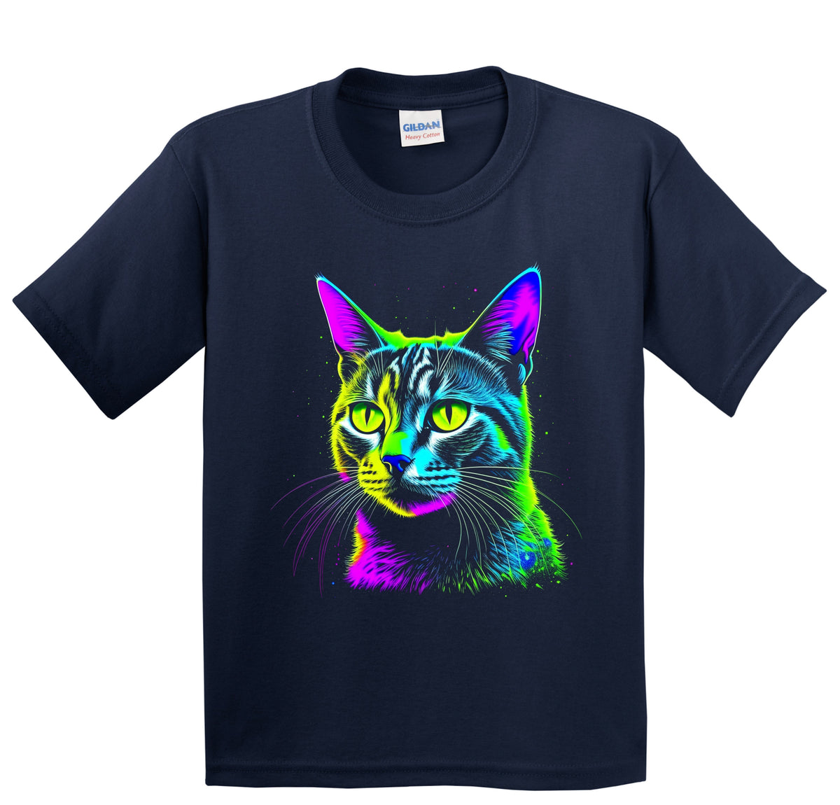 Colorful Bright Domestic Shorthair Cat Psychedelic Cat Art Youth T-Shirt