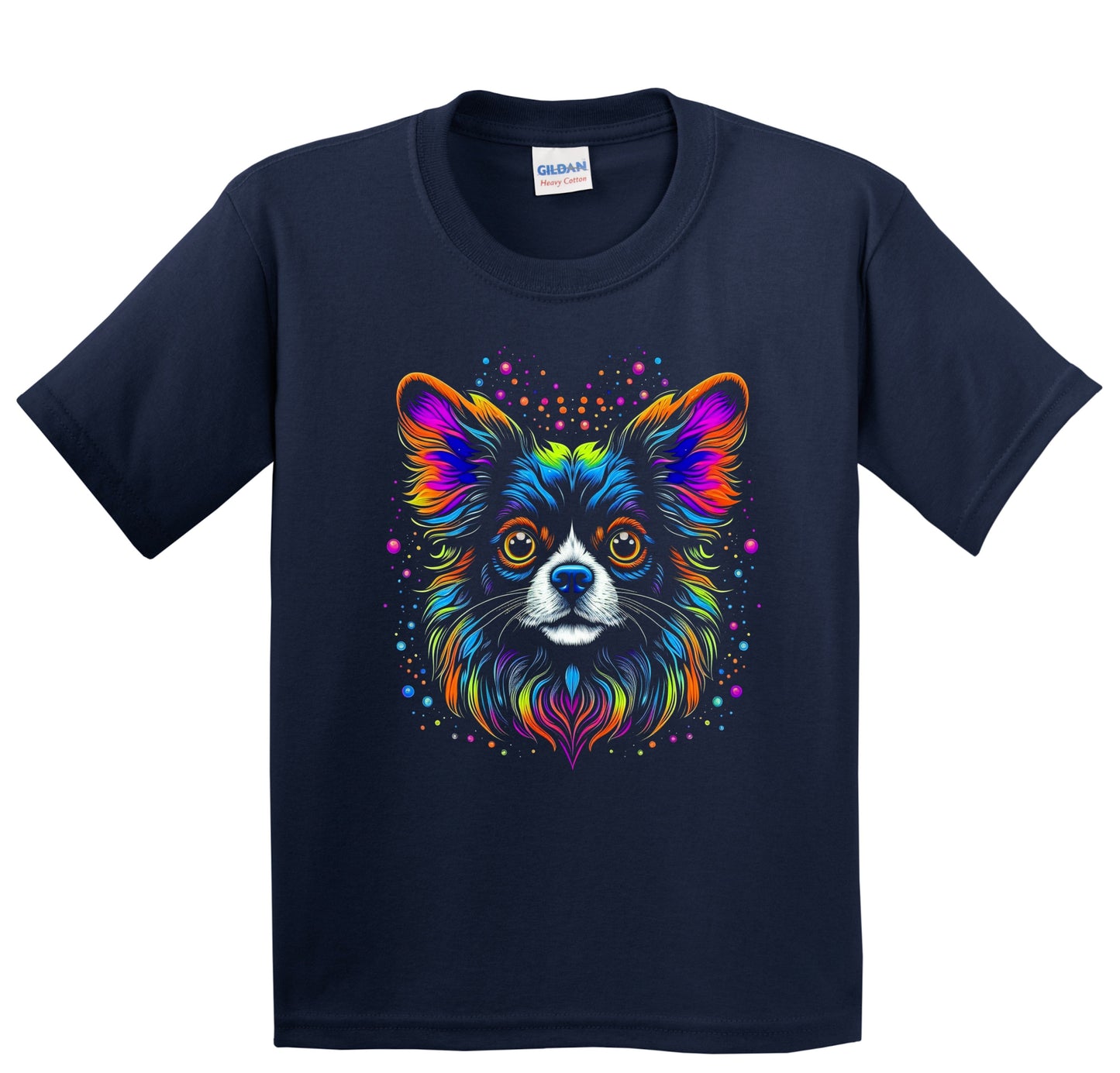 Colorful Bright Papillon Vibrant Psychedelic Dog Art Youth T-Shirt