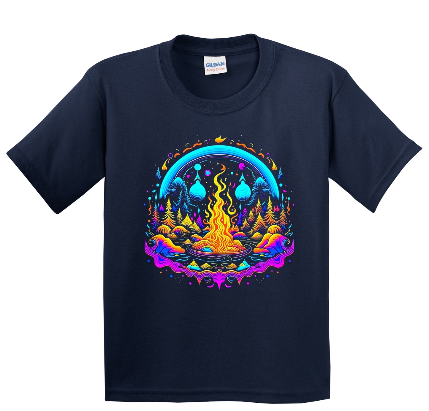 Colorful Bright Campfire Vibrant Psychedelic Camping Art Youth T-Shirt