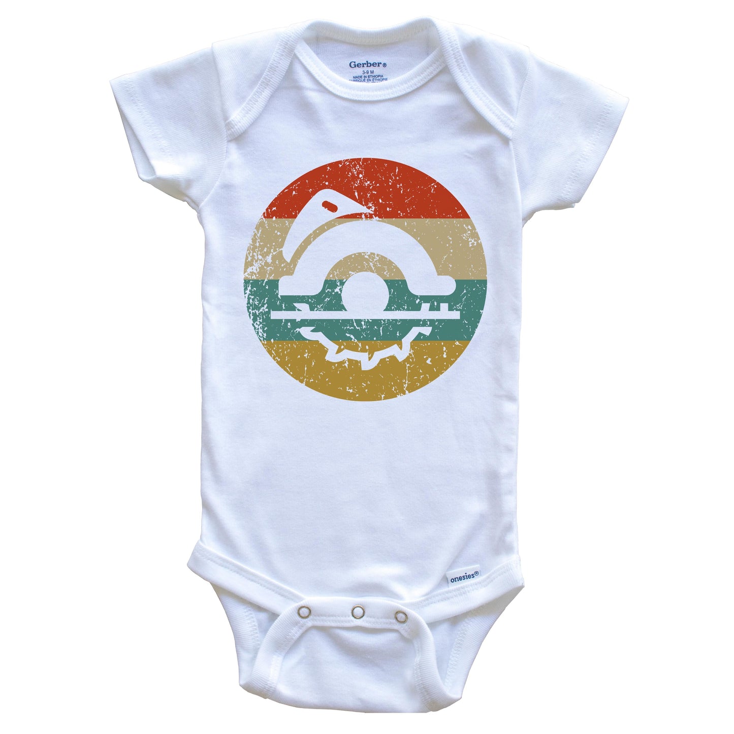 Carpenter Vintage Retro Circular Saw Circle Icon Baby Onesie