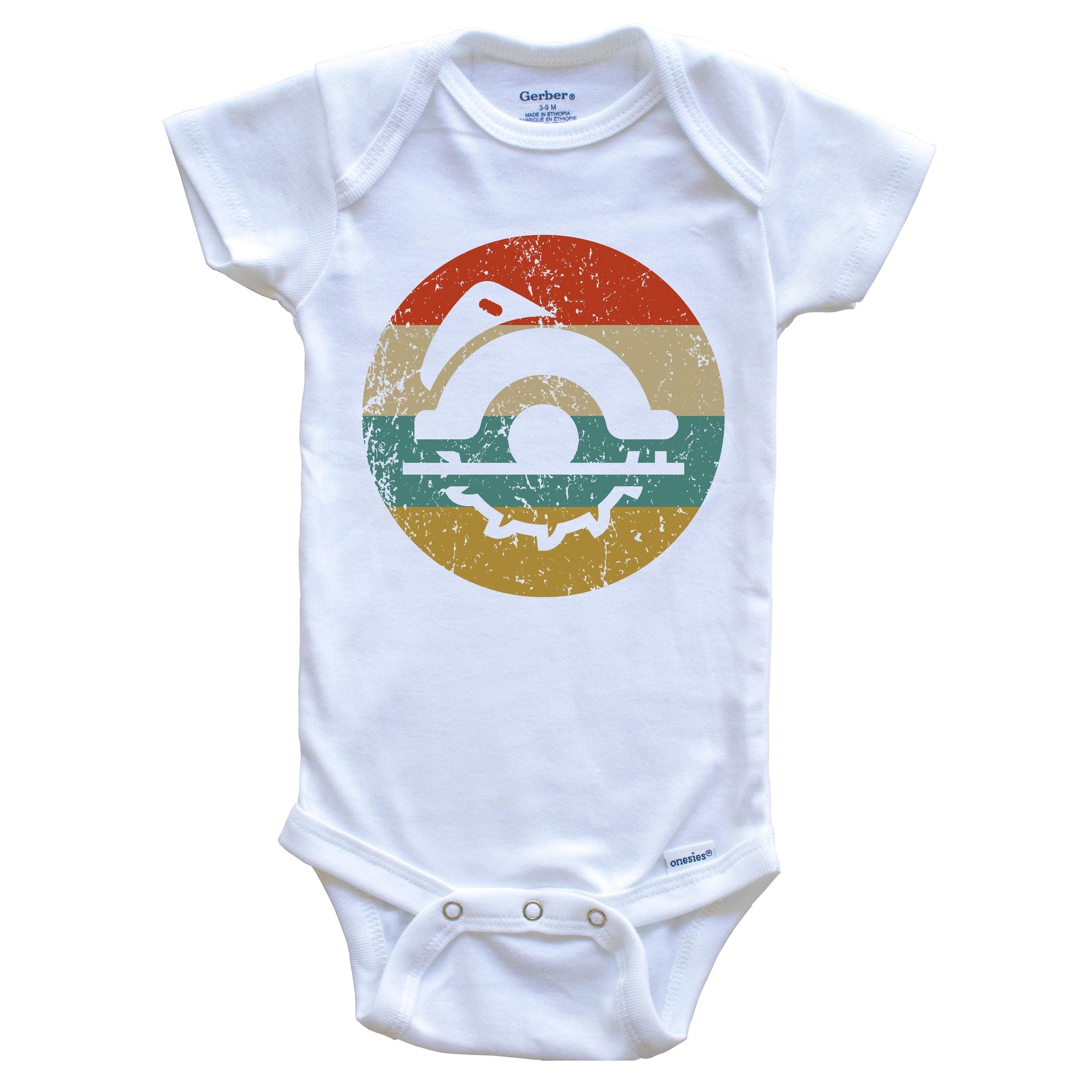 Carpenter Vintage Retro Circular Saw Circle Icon Baby Onesie