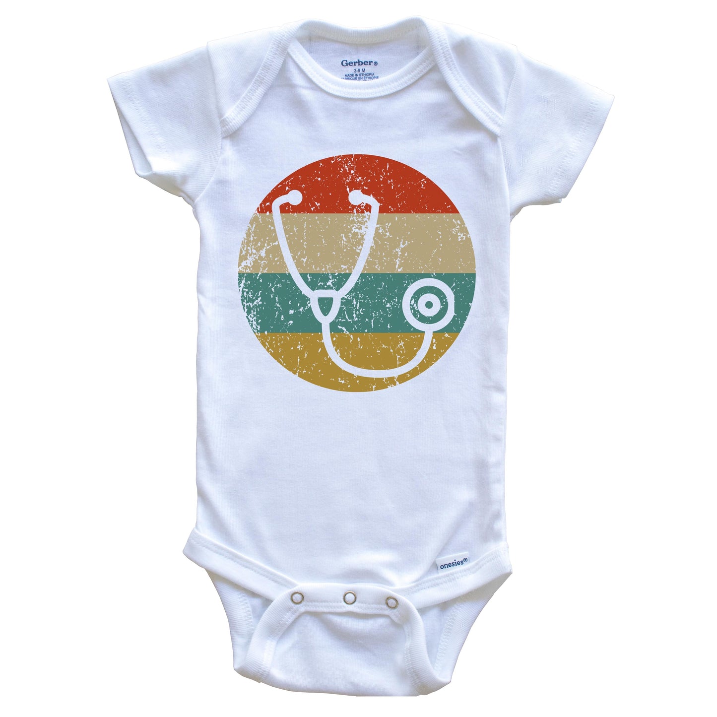 Doctor Nurse Vintage Retro Stethoscope Circle Icon Baby Onesie