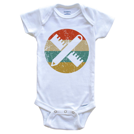 Teacher Vintage Retro Ruler Pencil Circle Icon Baby Onesie