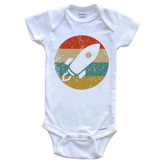 Astronaut Vintage Retro Space Ship Circle Icon Baby Onesie
