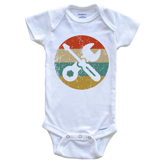 Car Mechanic Retro Screwdriver Wrench Circle Icon Baby Onesie