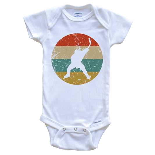 Hockey Vintage Retro Hockey Player Circle Icon Baby Onesie