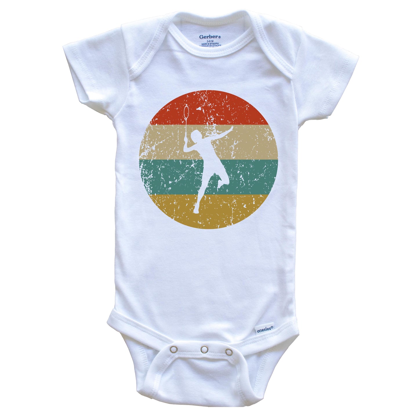 Badminton Vintage Retro Badminton Player Circle Icon Baby Onesie