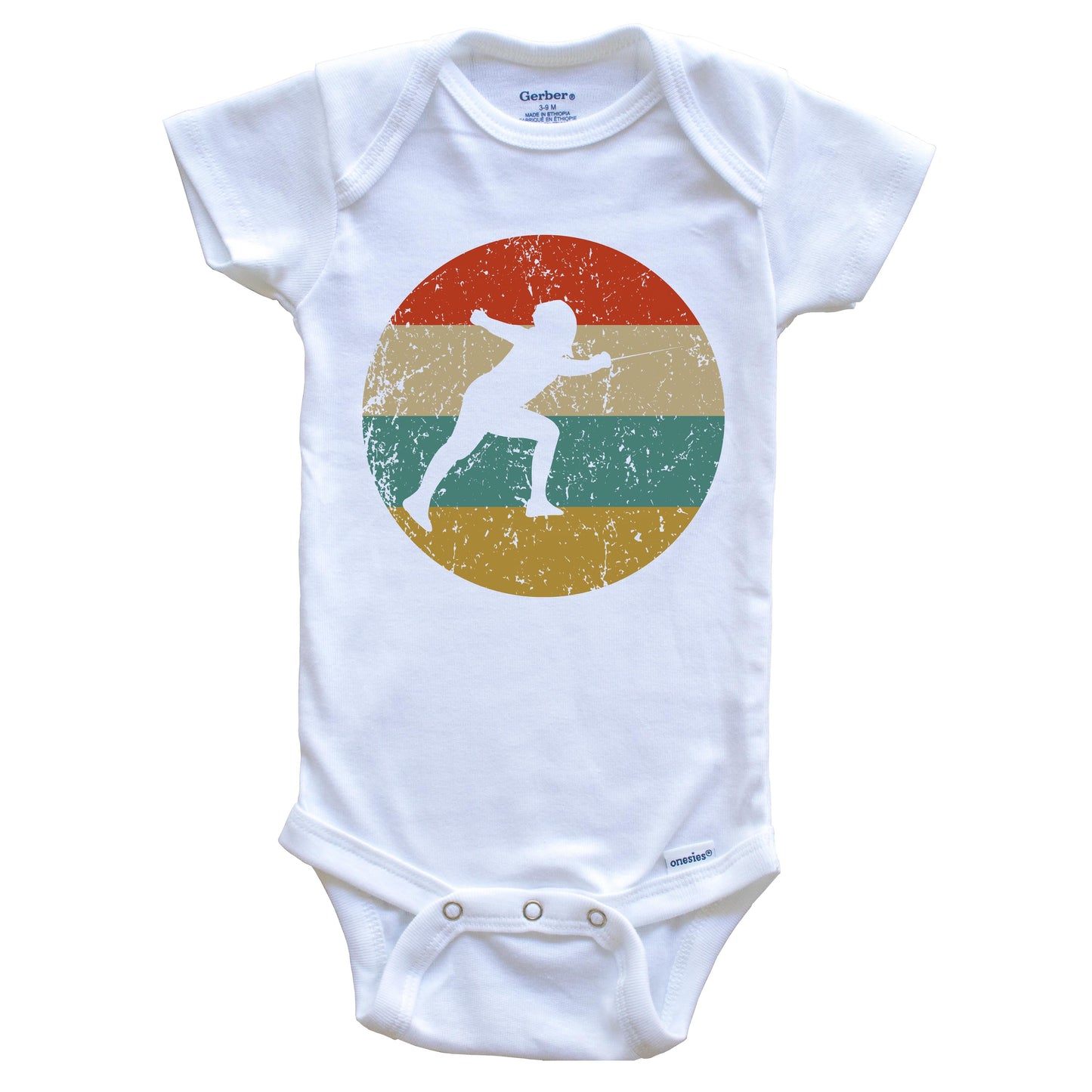 Fencing Vintage Retro Fencer Circle Icon Baby Onesie