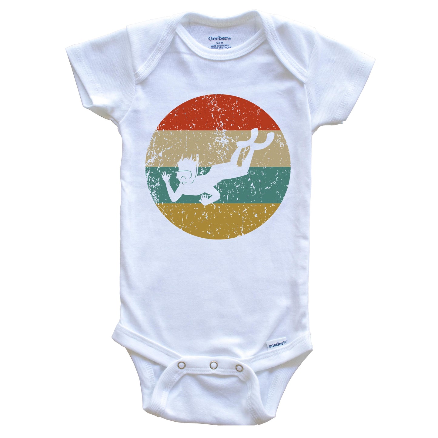 Snorkeling Vintage Retro Snorkeler Circle Icon Baby Onesie