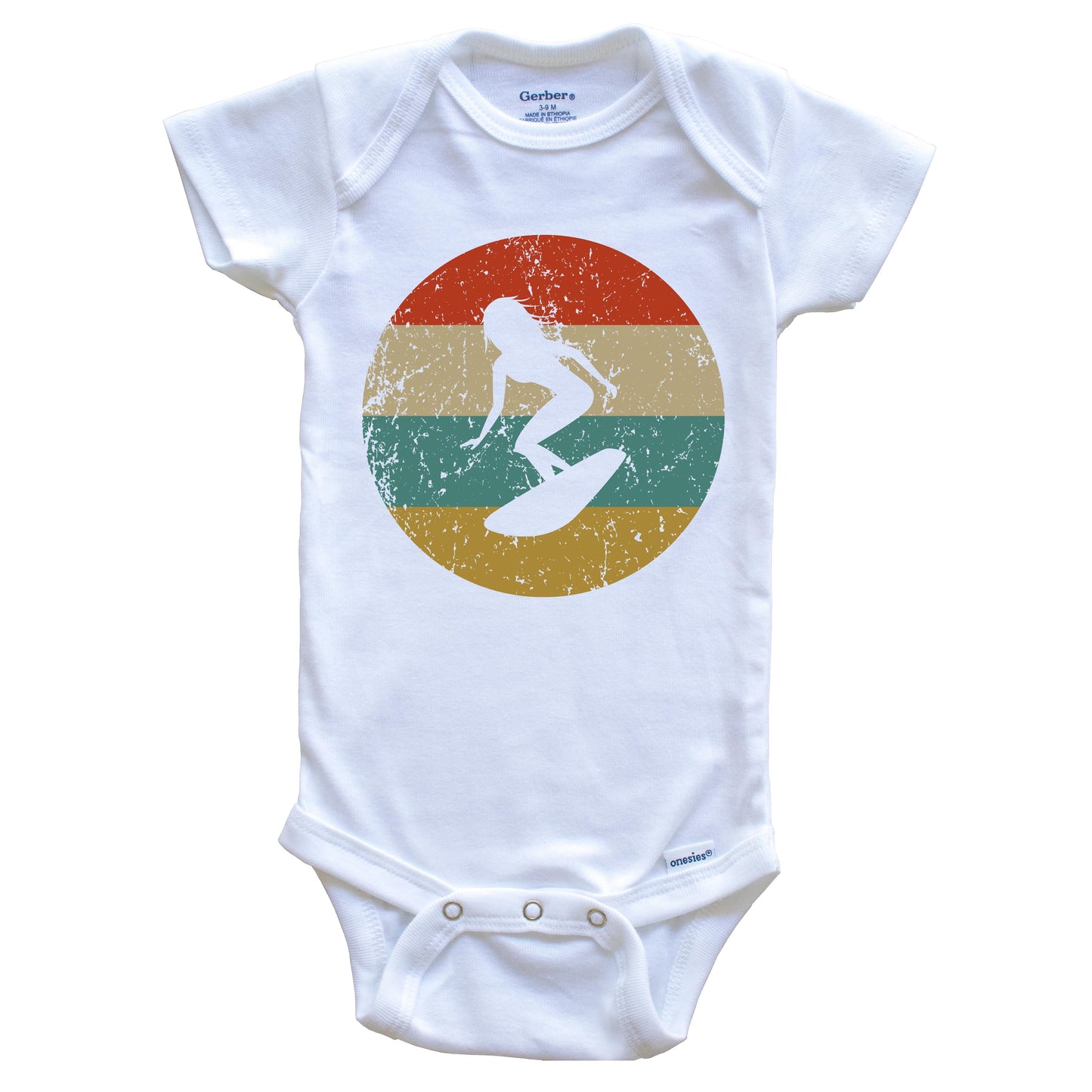 Surfing Vintage Retro Surfer Circle Icon Baby Onesie