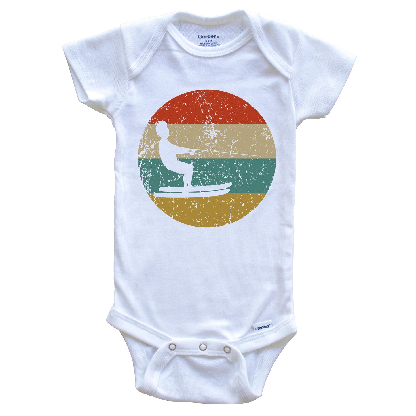 Waterskiing Vintage Retro Waterskiier Circle Icon Baby Onesie