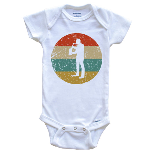 Saxophone Vintage Retro Music Circle Icon Baby Onesie