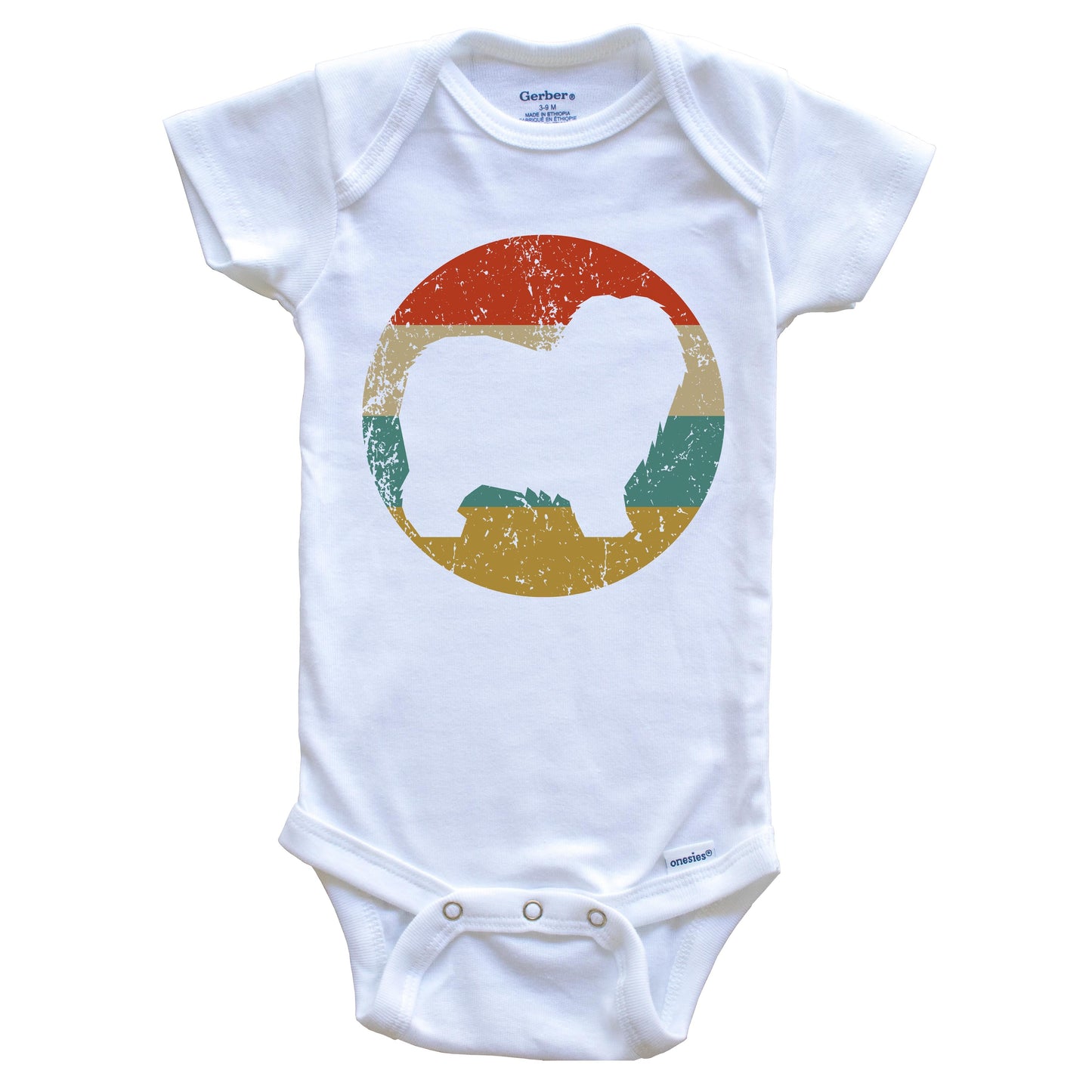 Old English Sheepdog Vintage Retro Dog Circle Icon Baby Onesie