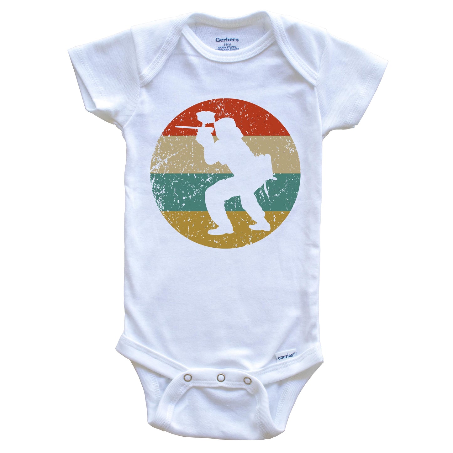 Paintball Vintage Retro Paintball Player Circle Icon Baby Onesie