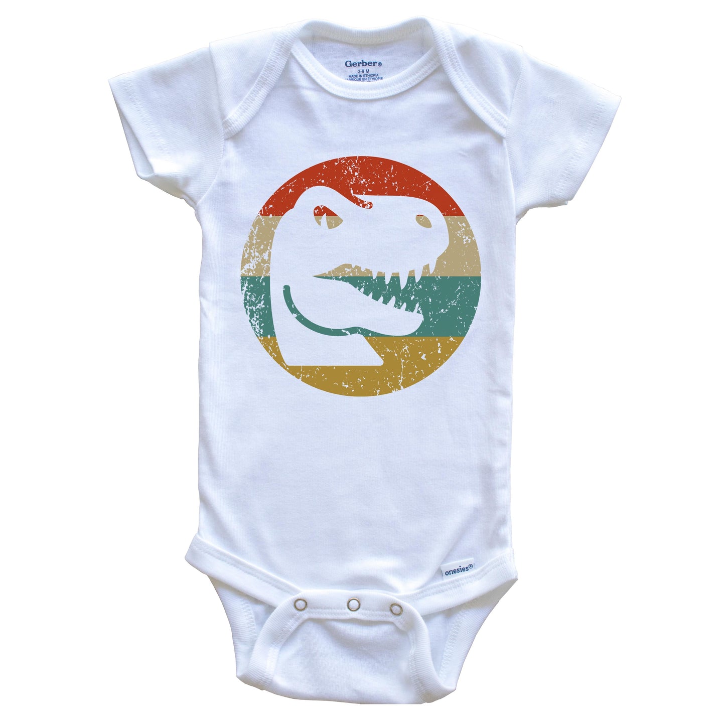 Tyrannosaurus Rex T Rex Vintage Retro Style Dinosaur Circle Icon Baby Onesie