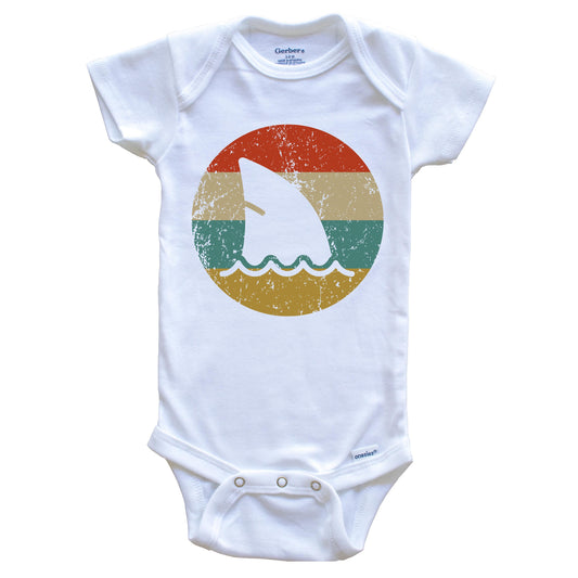Shark Fin Vintage Retro Style Shark Circle Icon Baby Onesie