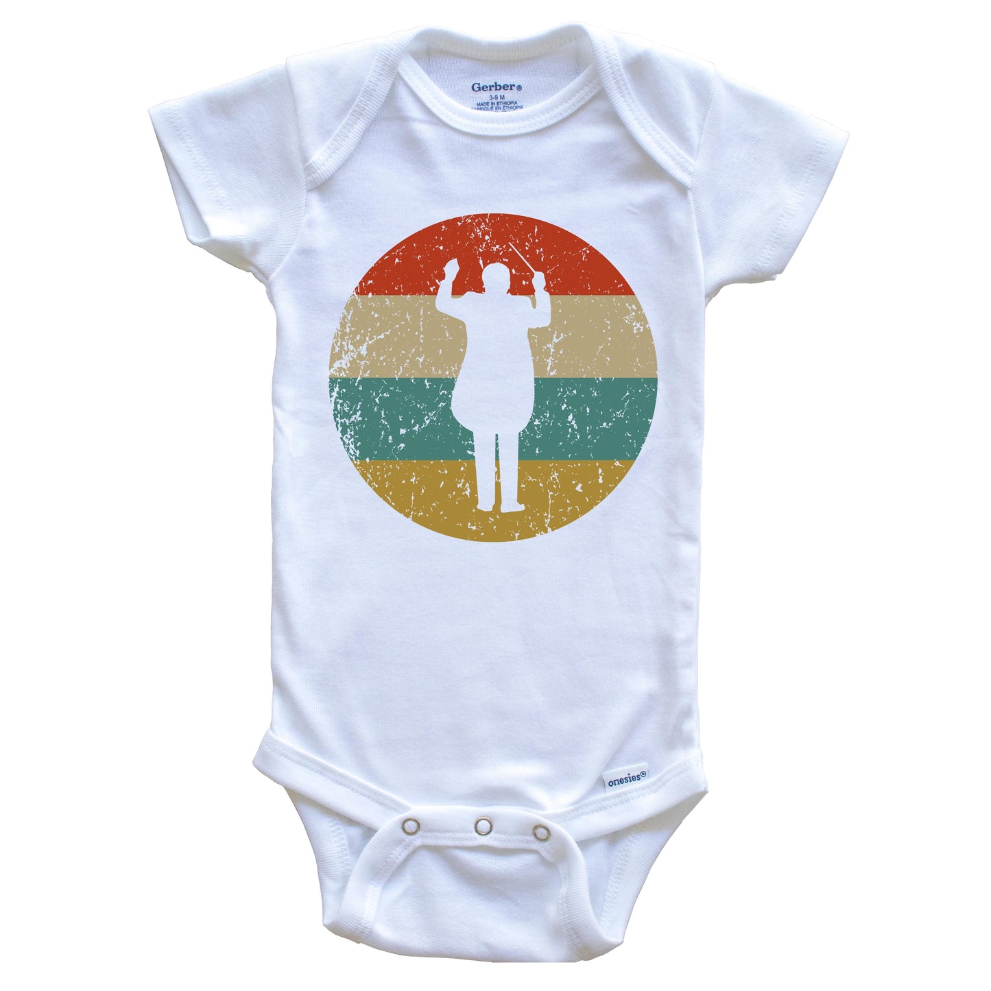 Orchestra Conductor Vintage Retro Style Music Circle Icon Baby Onesie