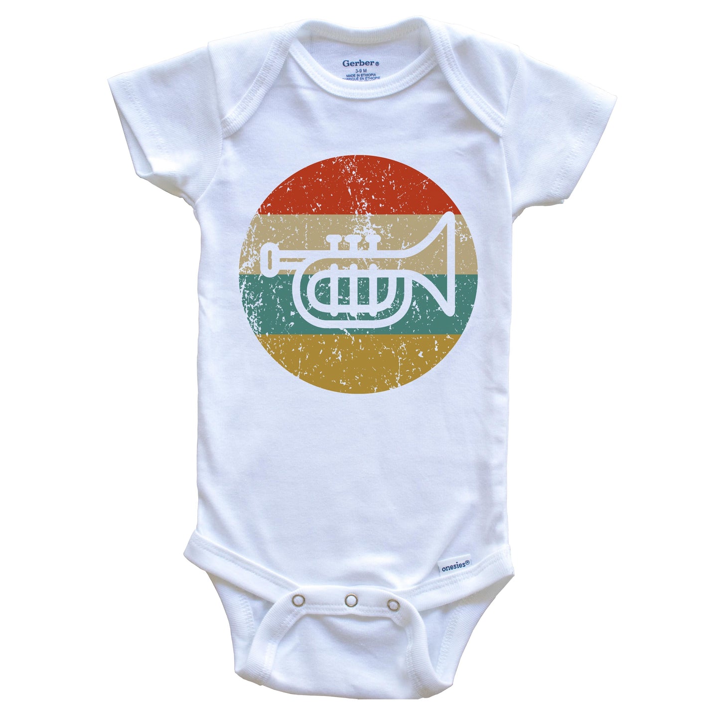 Trumpet Vintage Retro Style Music Circle Icon Baby Onesie