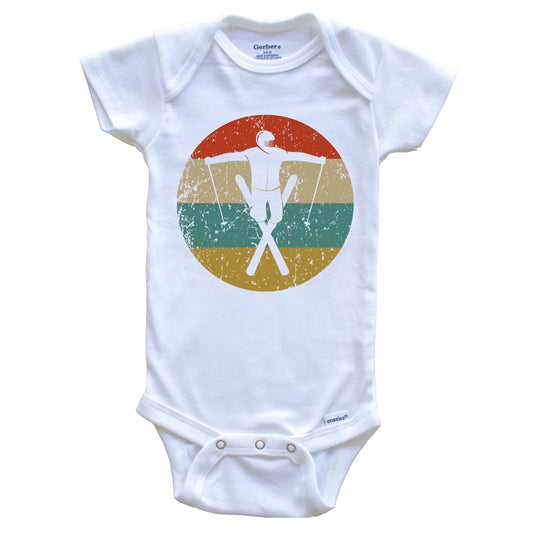Extreme Skier Vintage Retro Style Skiing Circle Icon Baby Onesie
