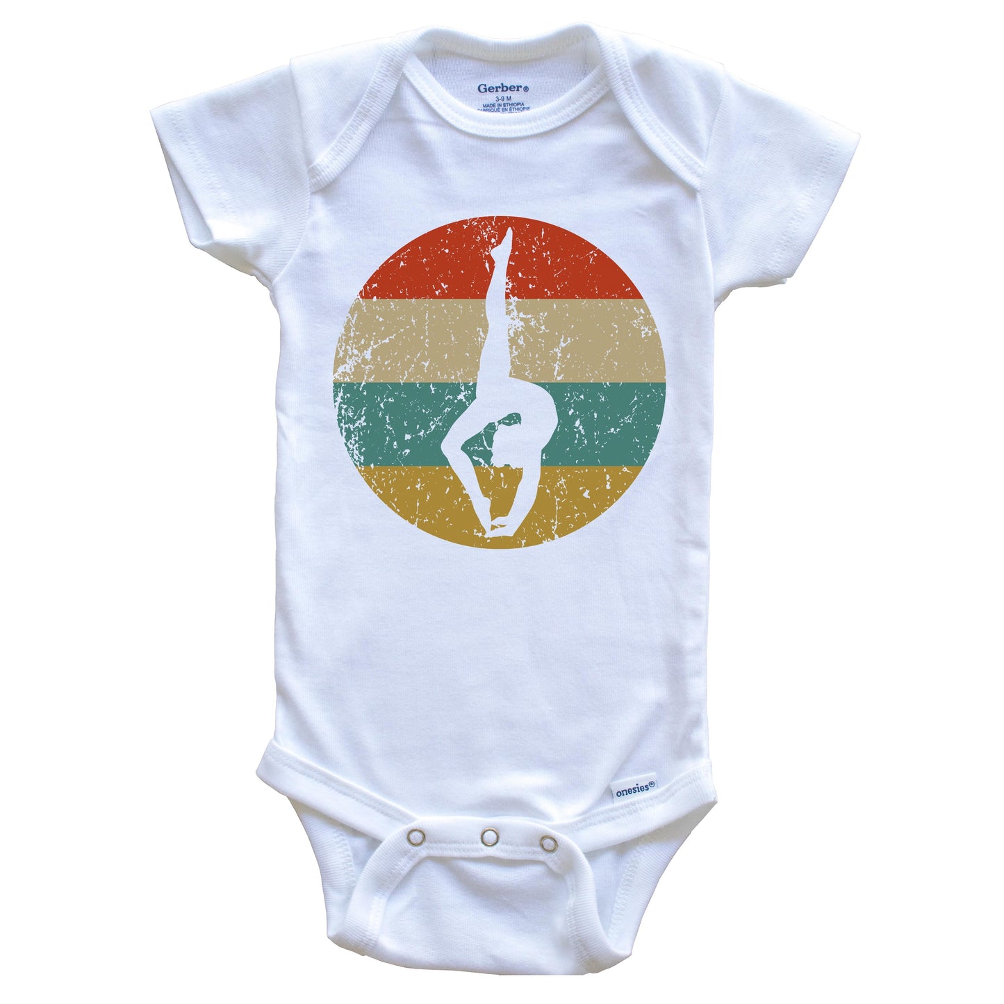 Gymnastics Vintage Retro Gymnast Circle Icon Baby Onesie