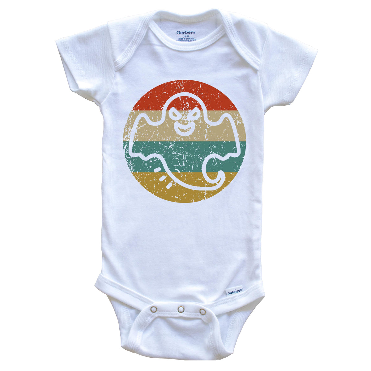 Halloween Vintage Retro Ghost Circle Icon Baby Onesie