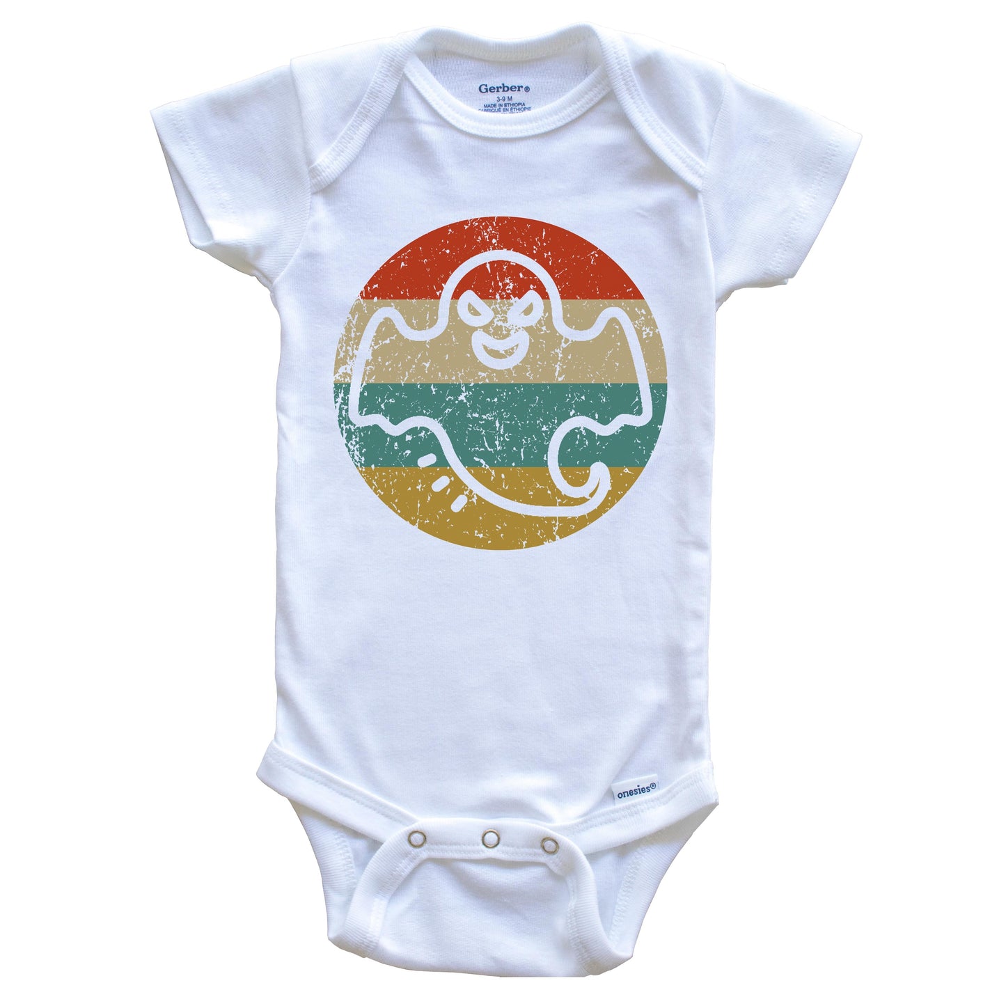 Halloween Vintage Retro Ghost Circle Icon Baby Onesie