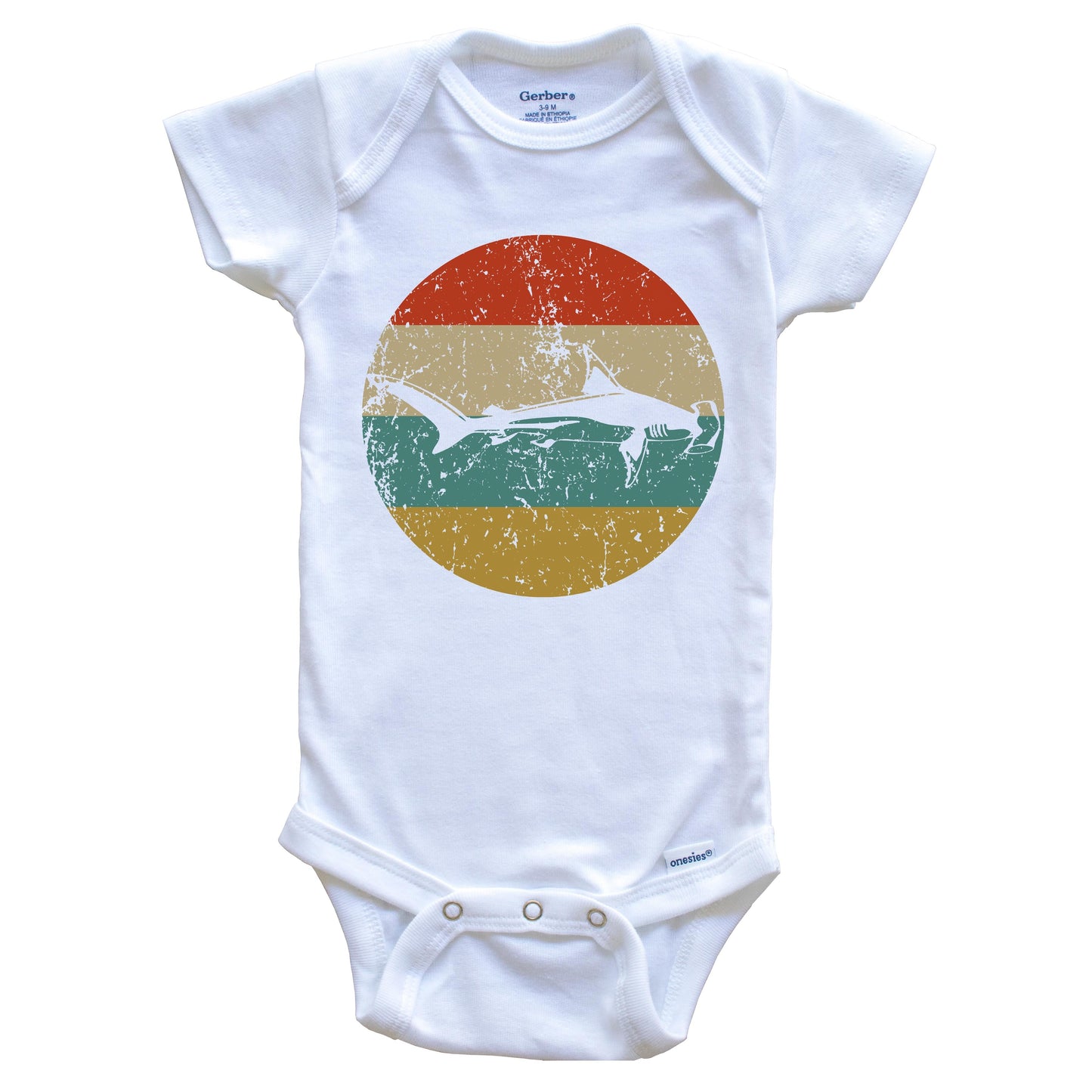 Great Hammerhead Shark Vintage Retro Shark Circle Icon Baby Onesie