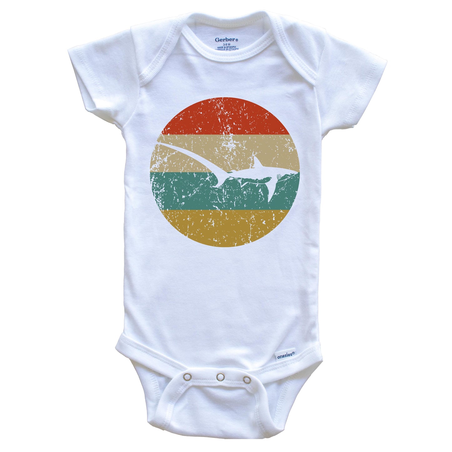 Thresher Shark Vintage Retro Shark Circle Icon Baby Onesie