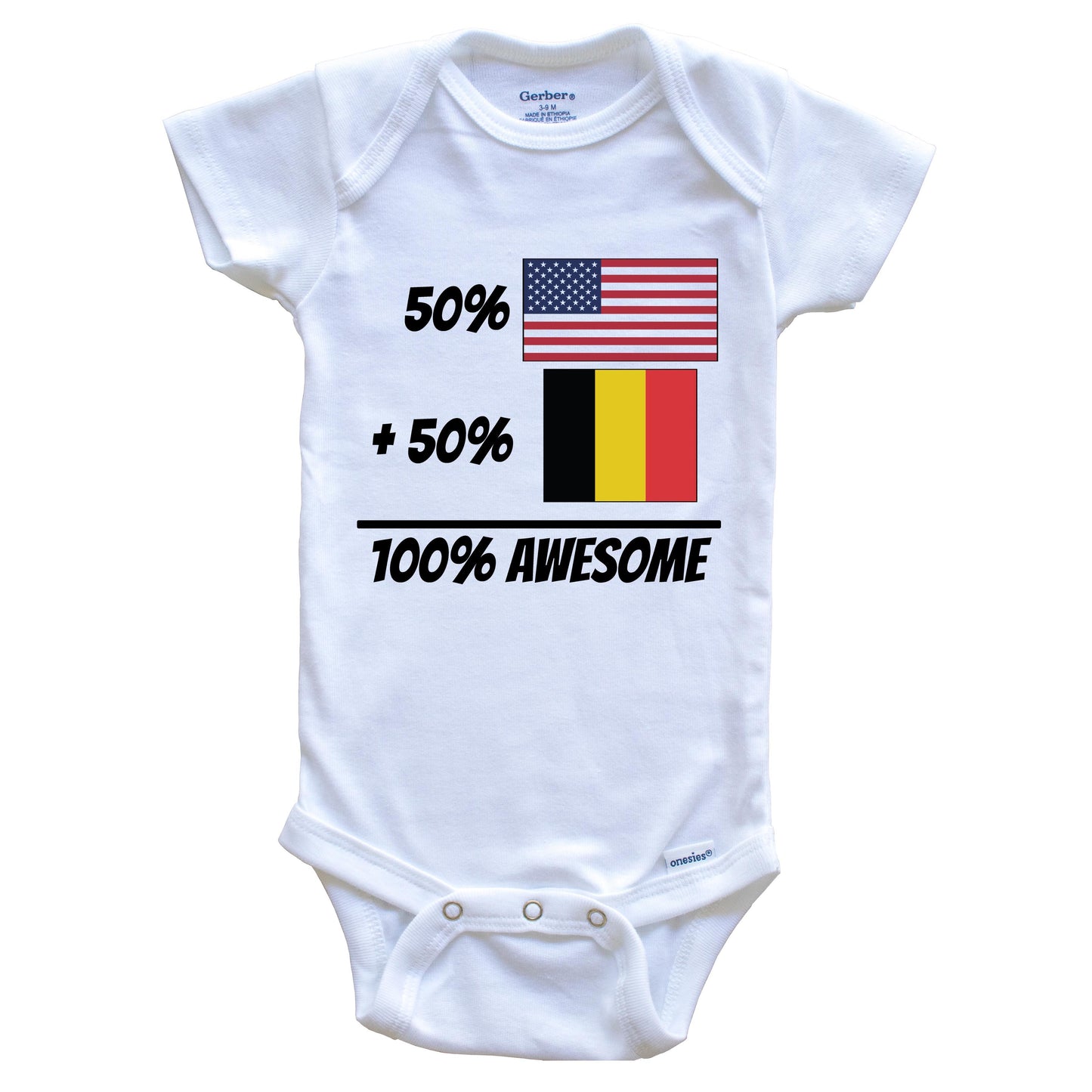 50% American Plus 50% Belgian Equals 100% Awesome Cute Belgium Flag Baby Onesie