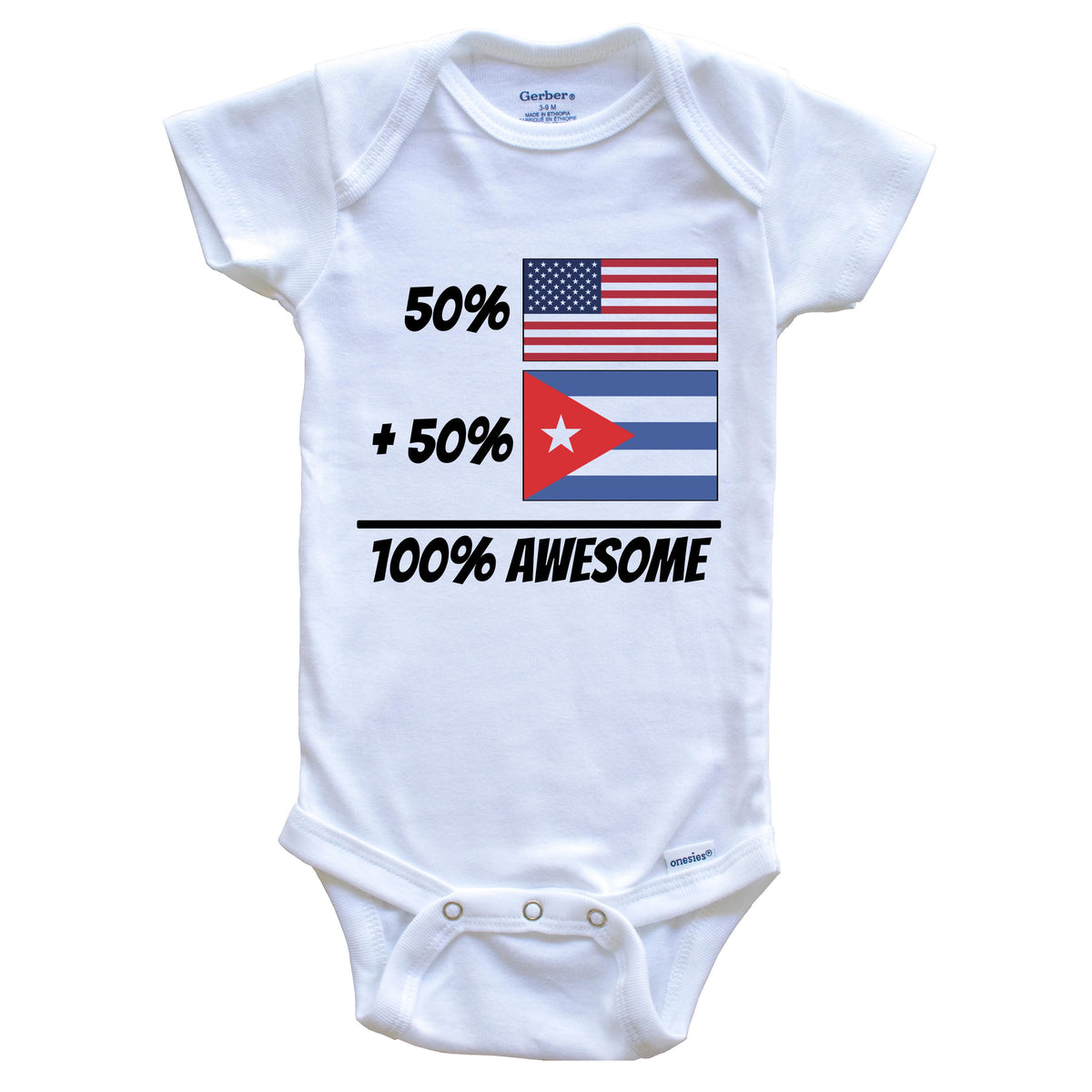 50% American Plus 50% Cuban Equals 100% Awesome Cute Cuba Flag Baby Onesie