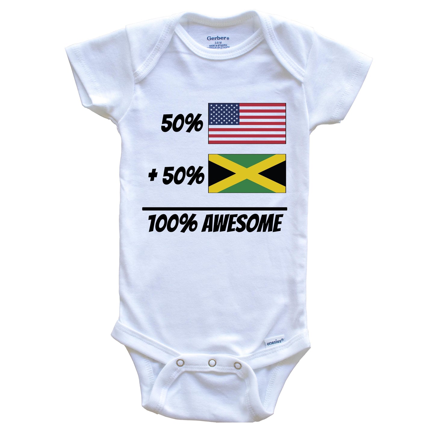 50% American Plus 50% Jamaican Equals 100% Awesome Cute Jamaica Flag Baby Onesie