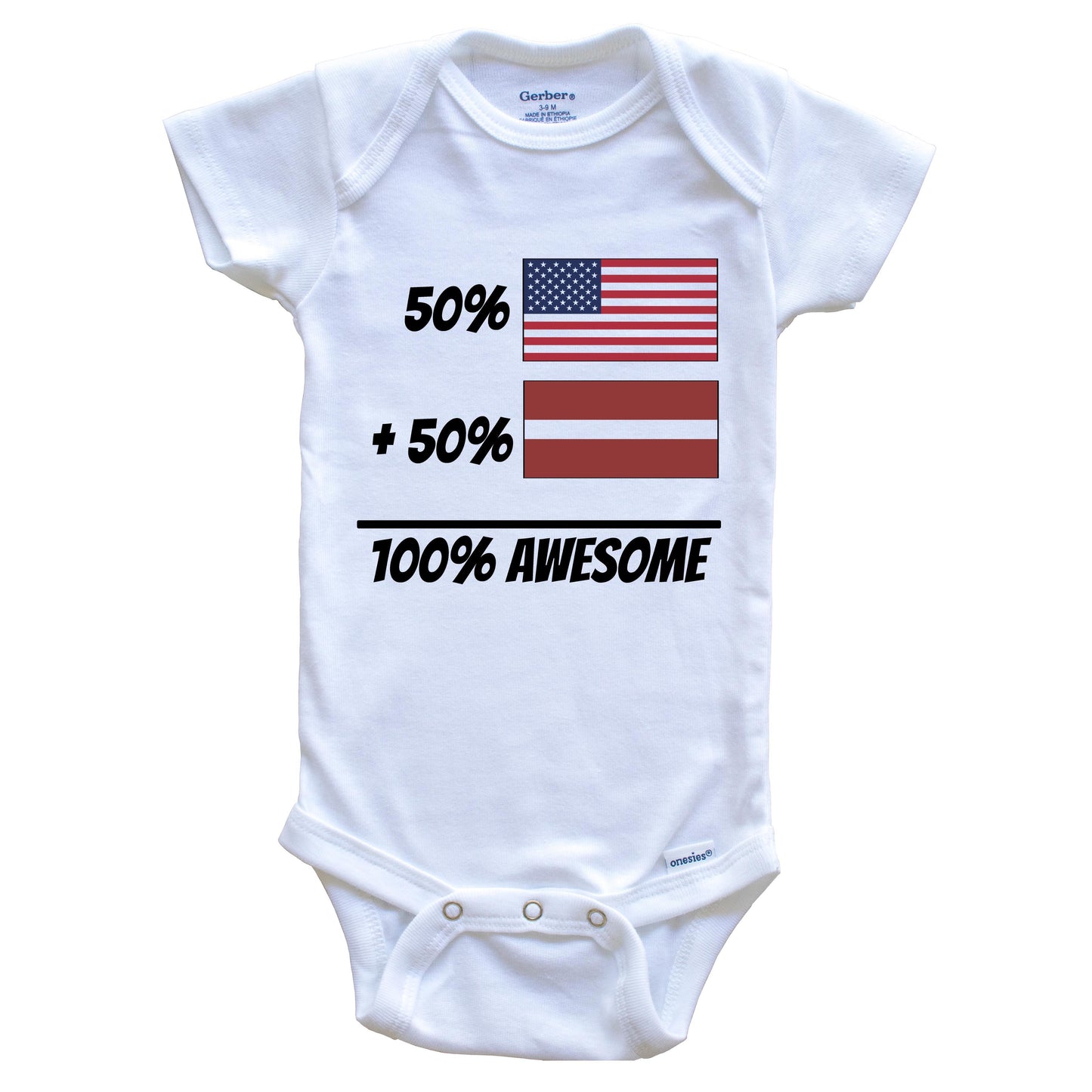 50% American Plus 50% Latvian Equals 100% Awesome Cute Latvia Flag Baby Onesie