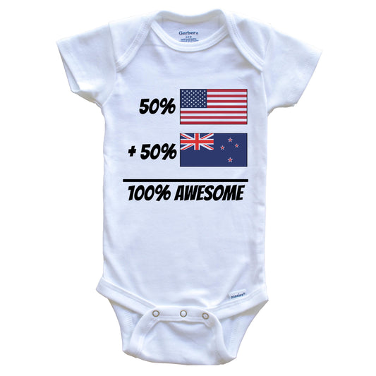 50% American Plus 50% Kiwi Equals 100% Awesome Cute New Zealand Flag Baby Onesie