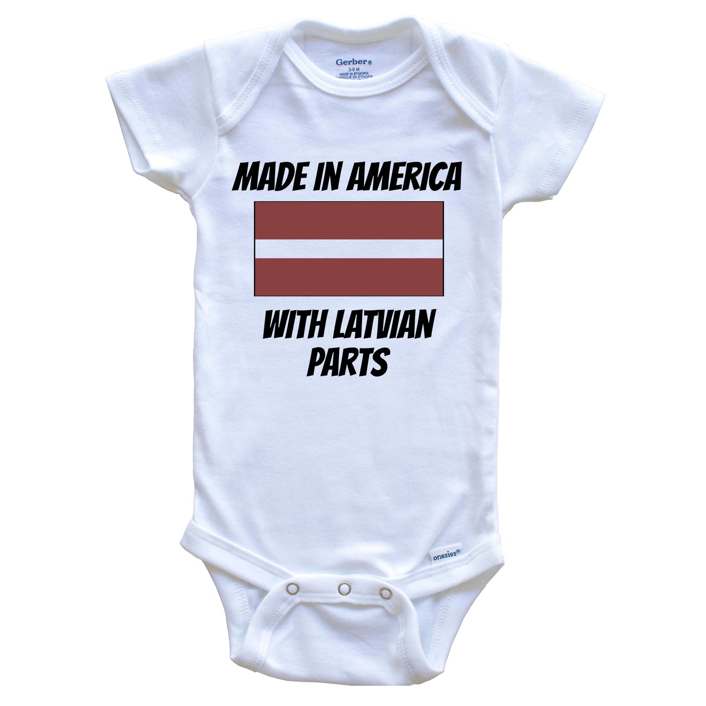 Made In America With Latvian Parts Latvia Flag Funny Baby Onesie