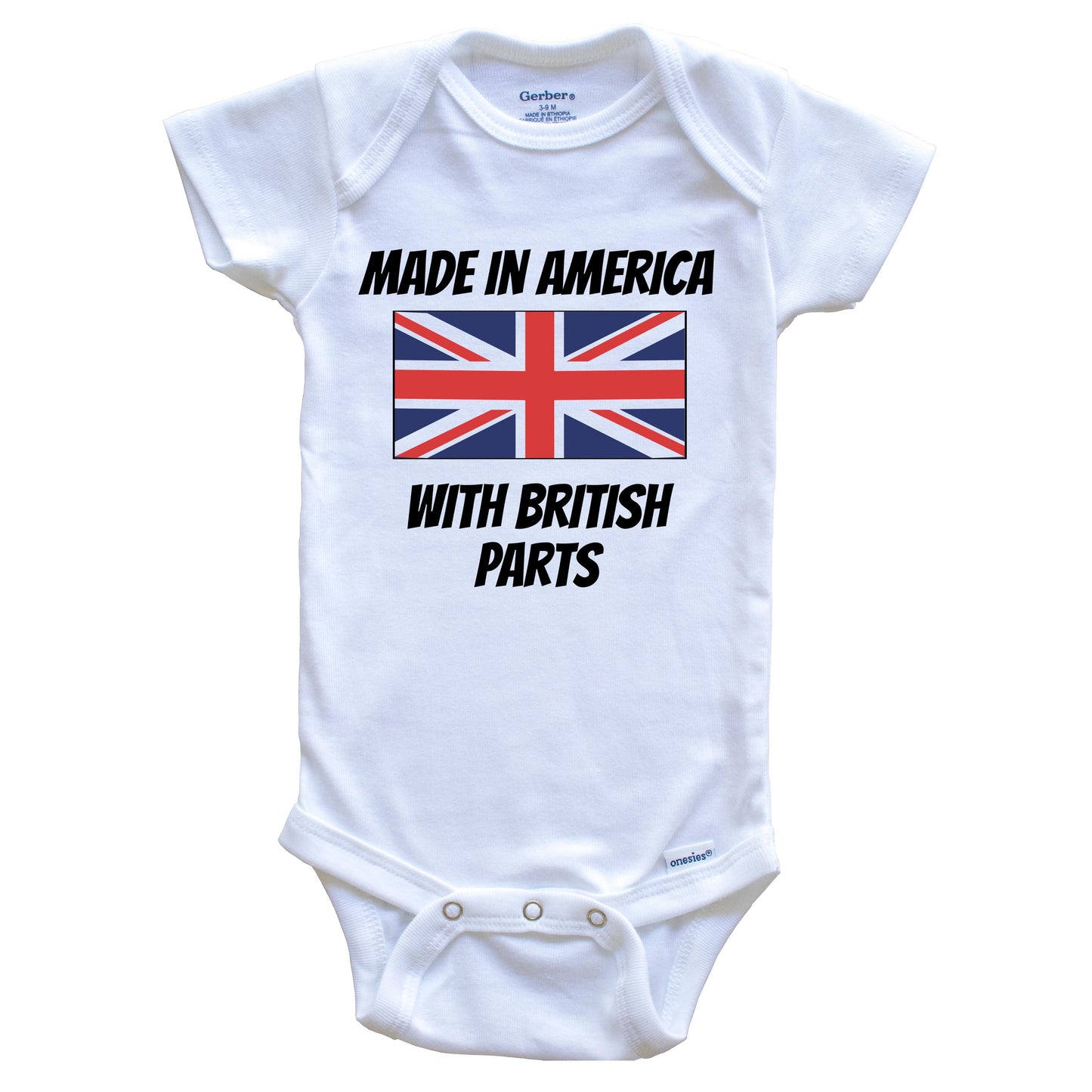 Made In America With British Parts United Kingdom Flag Funny Baby Onesie