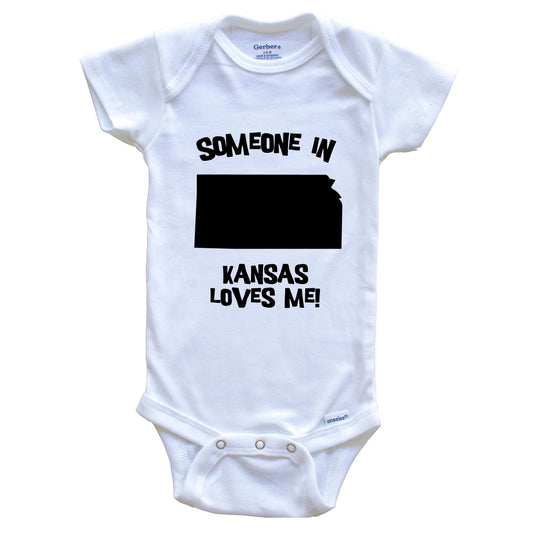 Someone In Kansas Loves Me State Silhouette Cute Baby Onesie - One Piece Baby Bodysuit