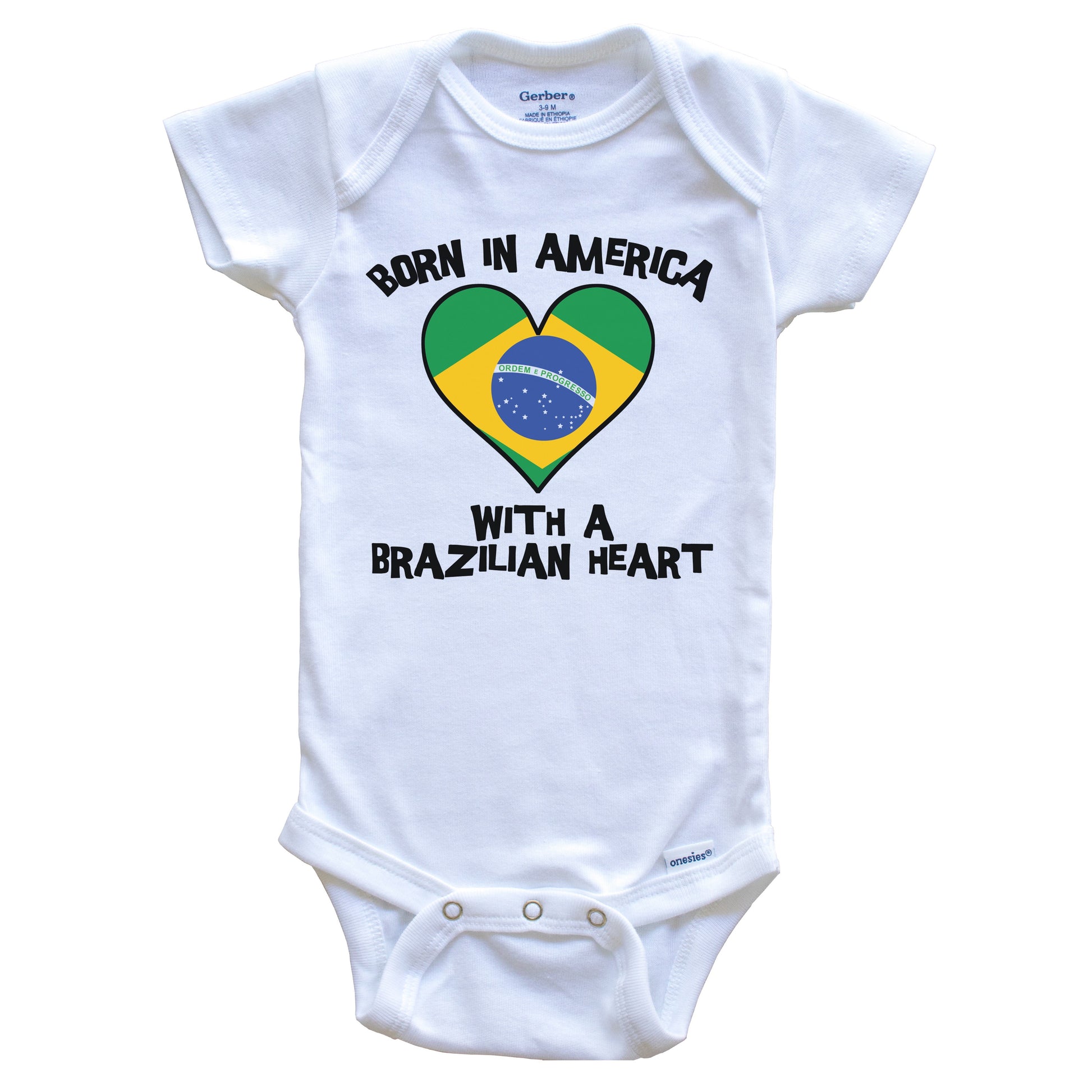 Born In America With A Brazilian Heart Baby Onesie Brazil Flag Baby Bodysuit